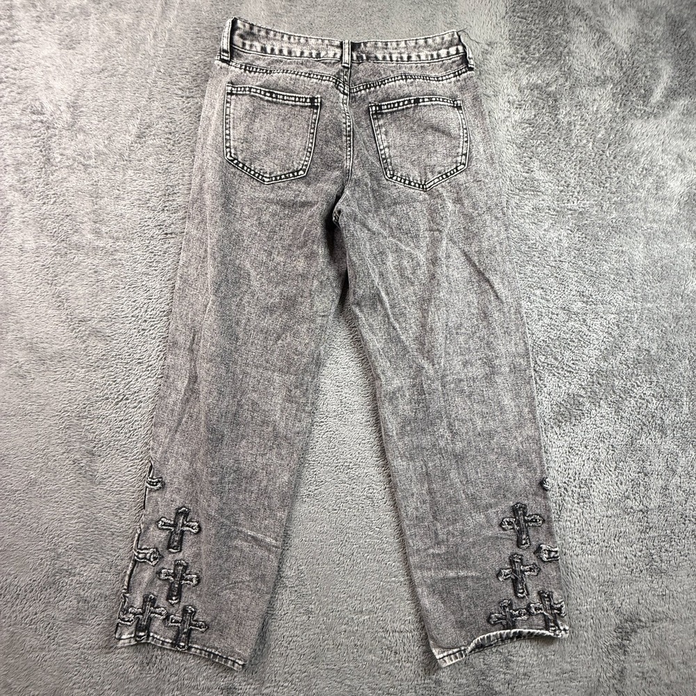 Ashley Mason Premium Womens 27 Cross Embroidered Relaxed Gray Jeans Denim - Picture 2 of 12